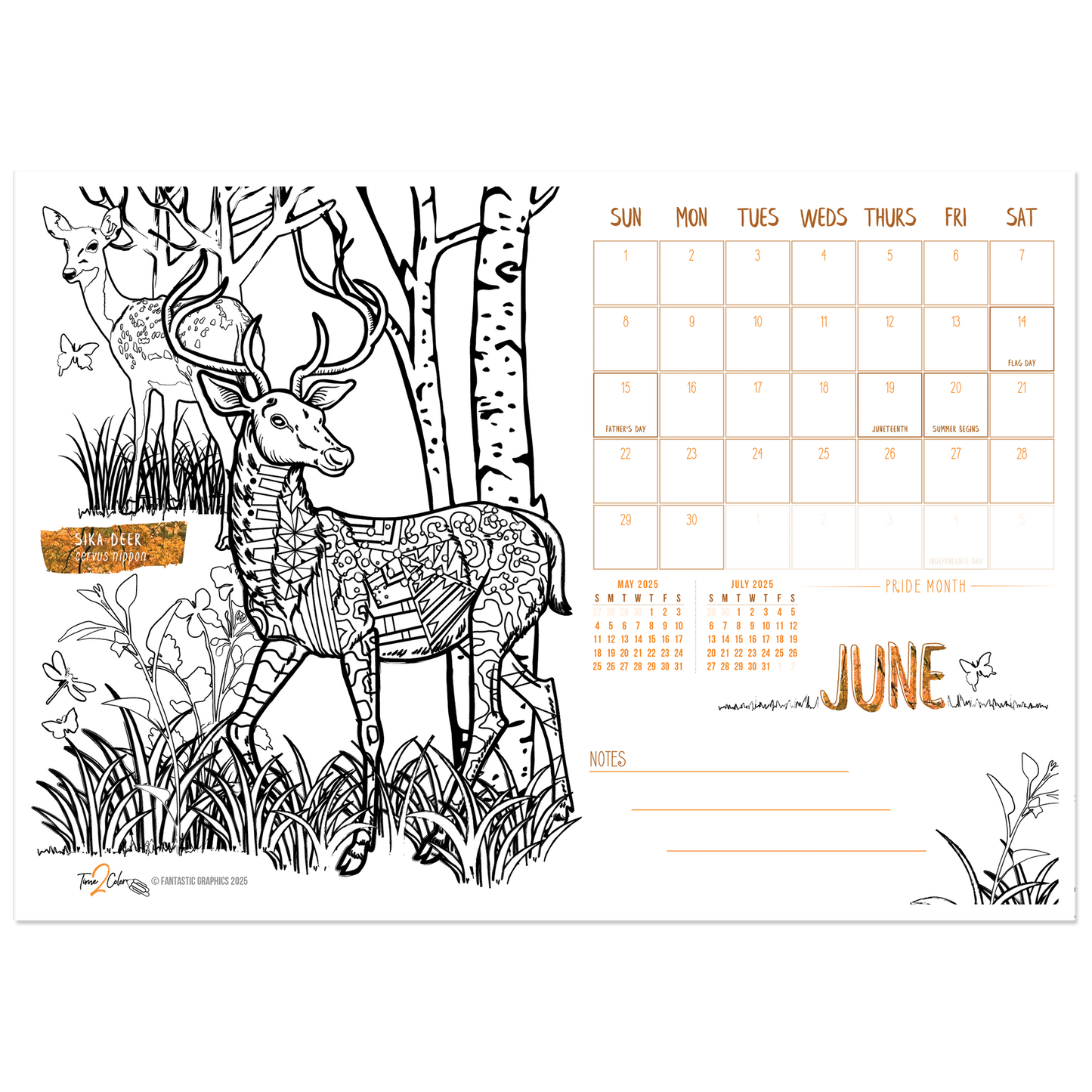 2025 Nature Standing Lucite Desktop Coloring Calendar (8.5" x 6")