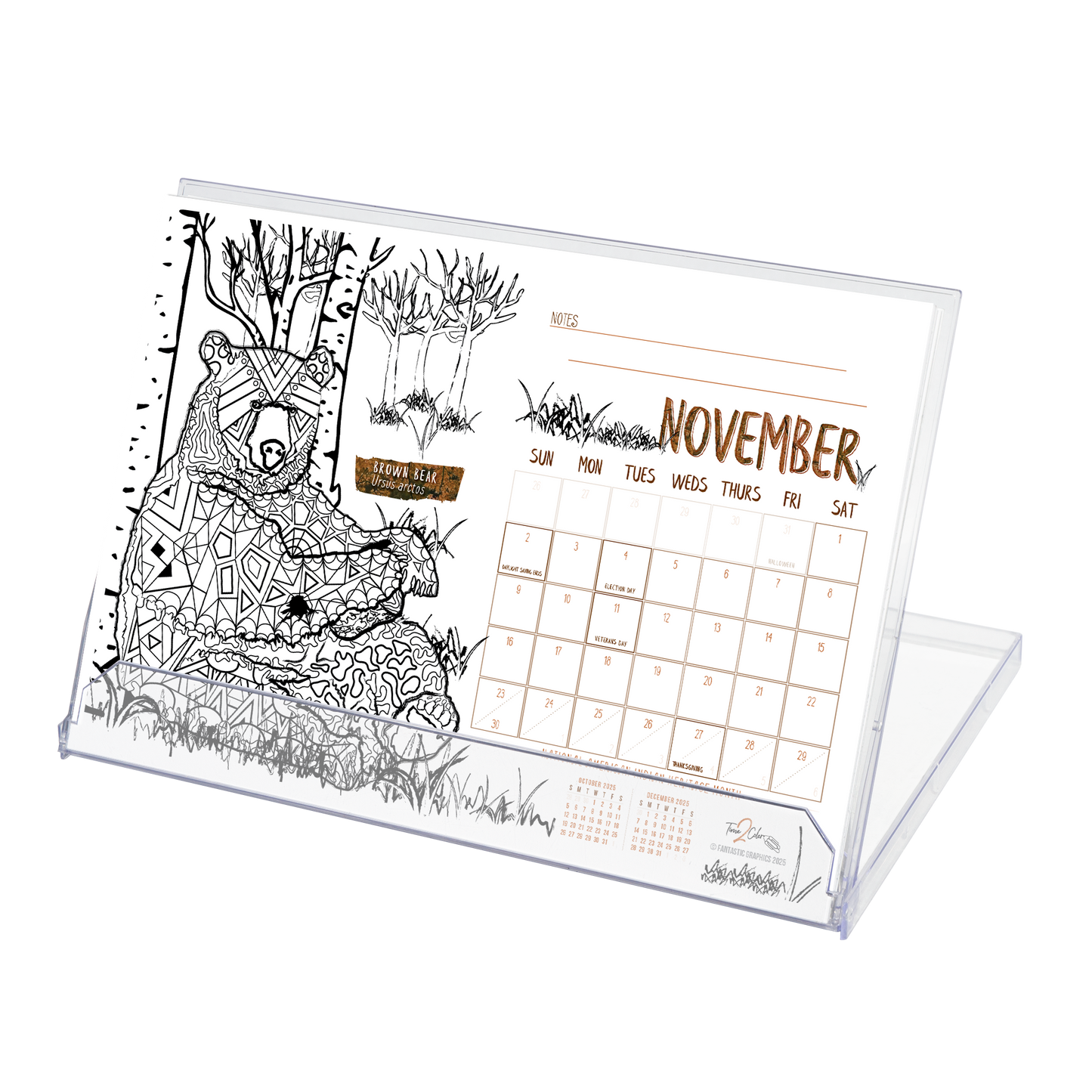 2025 Nature Standing Lucite Desktop Coloring Calendar (8.5" x 6")