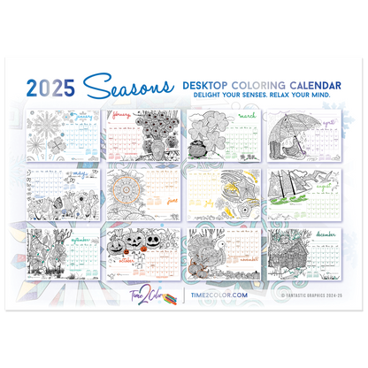 2025 Seasons Standing Lucite Desktop Coloring Calendar (8.5" x 6")