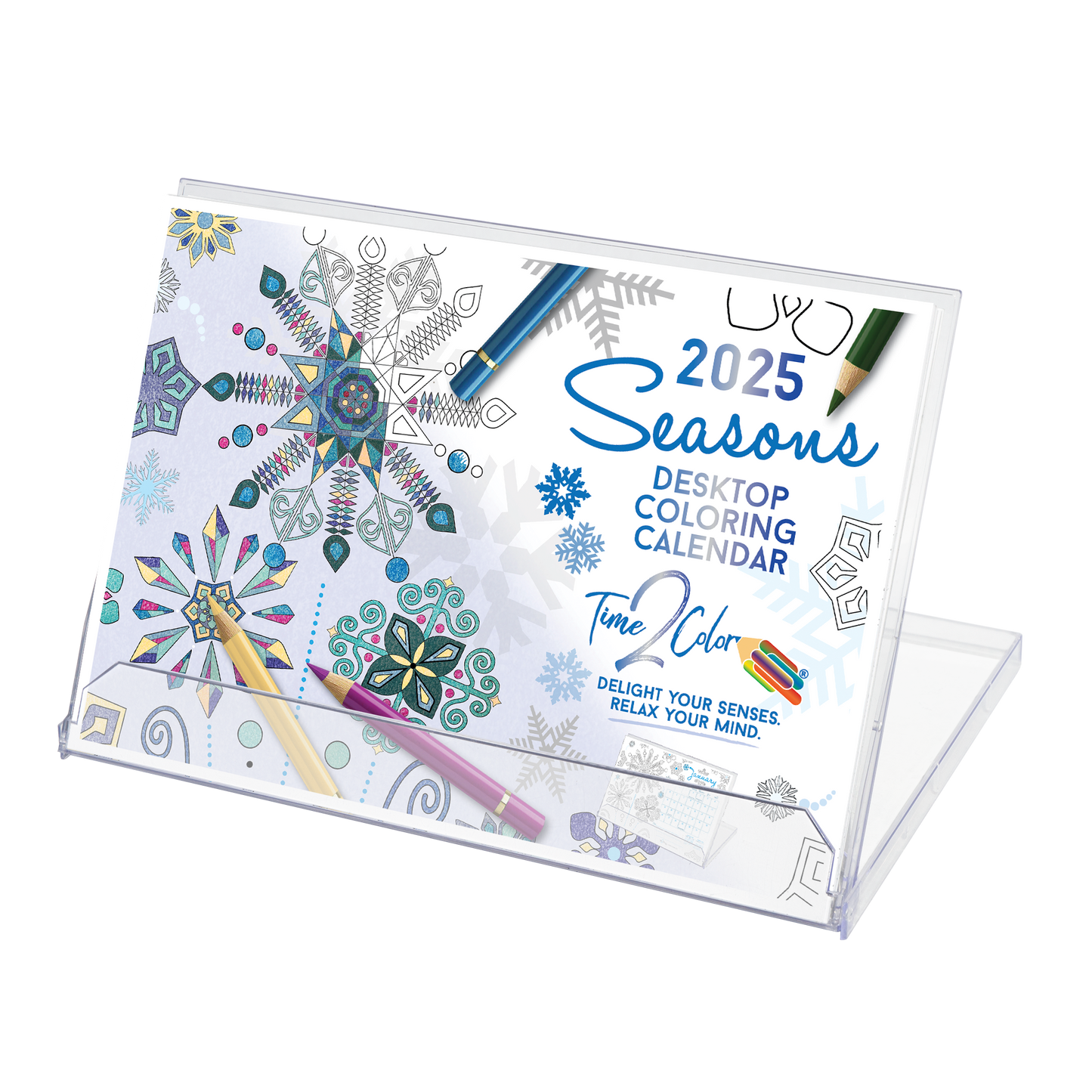 2025 Seasons Standing Lucite Desktop Coloring Calendar (8.5" x 6")