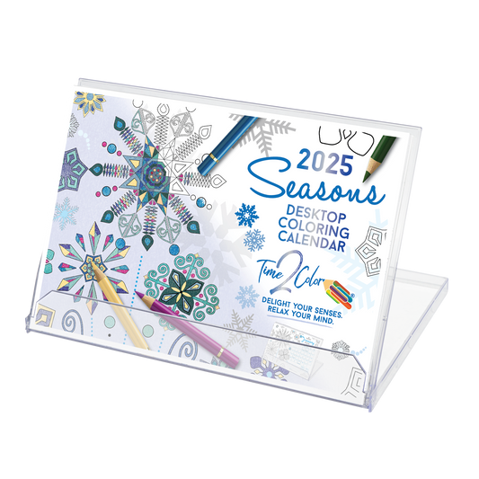 2025 Seasons Standing Lucite Desktop Coloring Calendar (8.5" x 6")