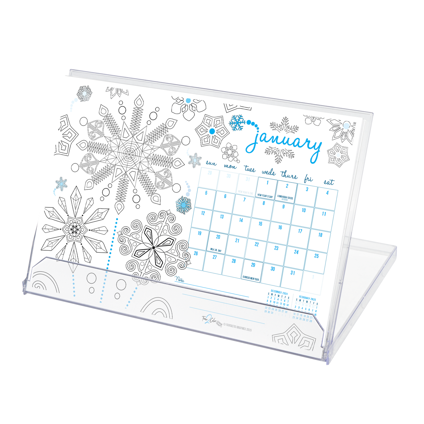 2025 Seasons Standing Lucite Desktop Coloring Calendar (8.5" x 6")