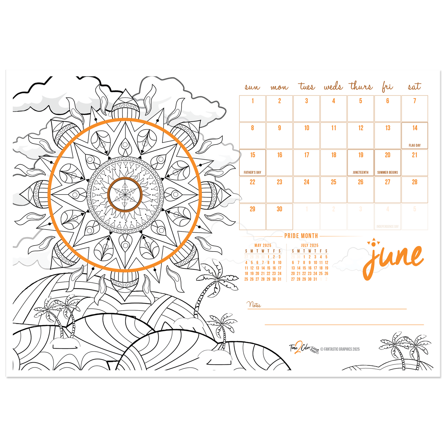 2025 Seasons Standing Lucite Desktop Coloring Calendar (8.5" x 6")