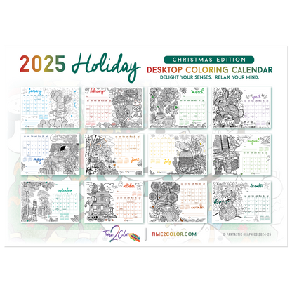 2025 "Christmas" Holiday Standing Lucite Desktop Coloring Calendar (8.5" x 6")