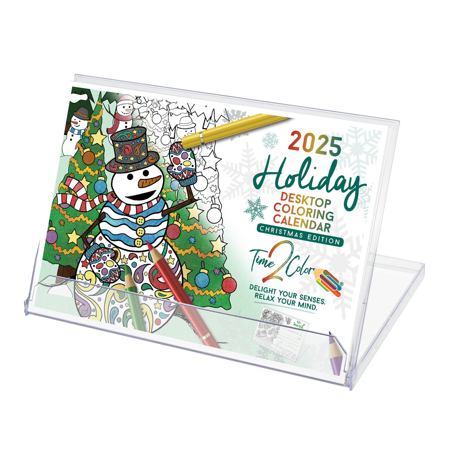 2025 "Christmas" Holiday Standing Lucite Desktop Coloring Calendar (8.5" x 6")