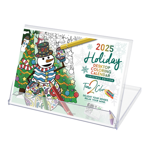 2025 "Christmas" Holiday Standing Lucite Desktop Coloring Calendar (8.5" x 6")