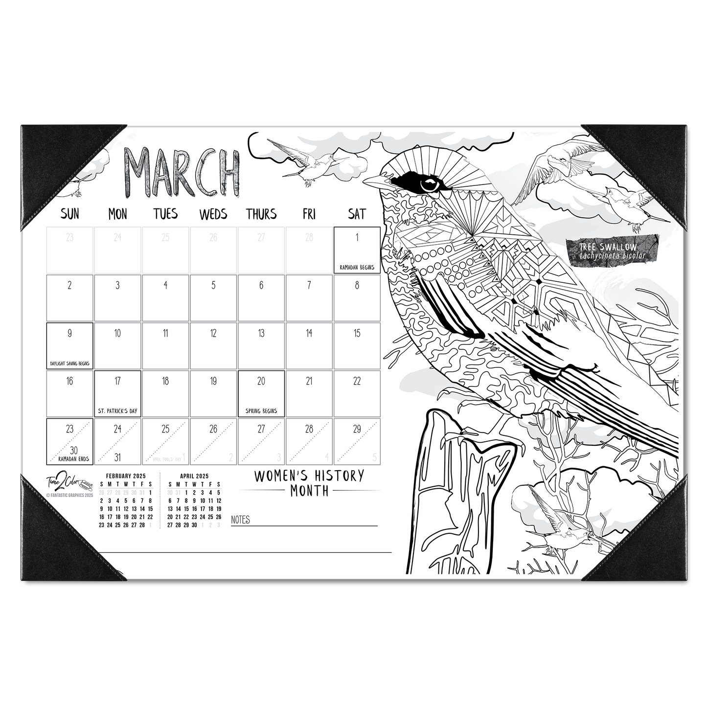 2025 Nature Home Edition Desk Blotter Coloring Calendar (19" x 13")