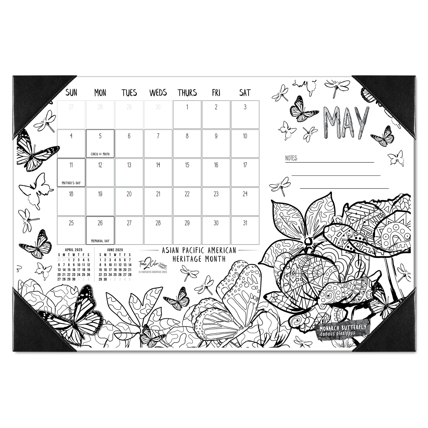 2025 Nature Home Edition Desk Blotter Coloring Calendar (19" x 13")