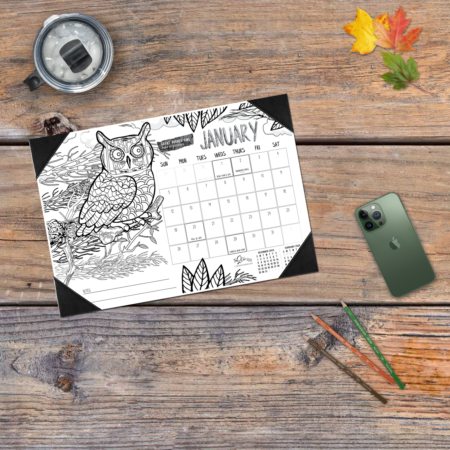 2025 Nature Home Edition Desk Blotter Coloring Calendar (19" x 13")