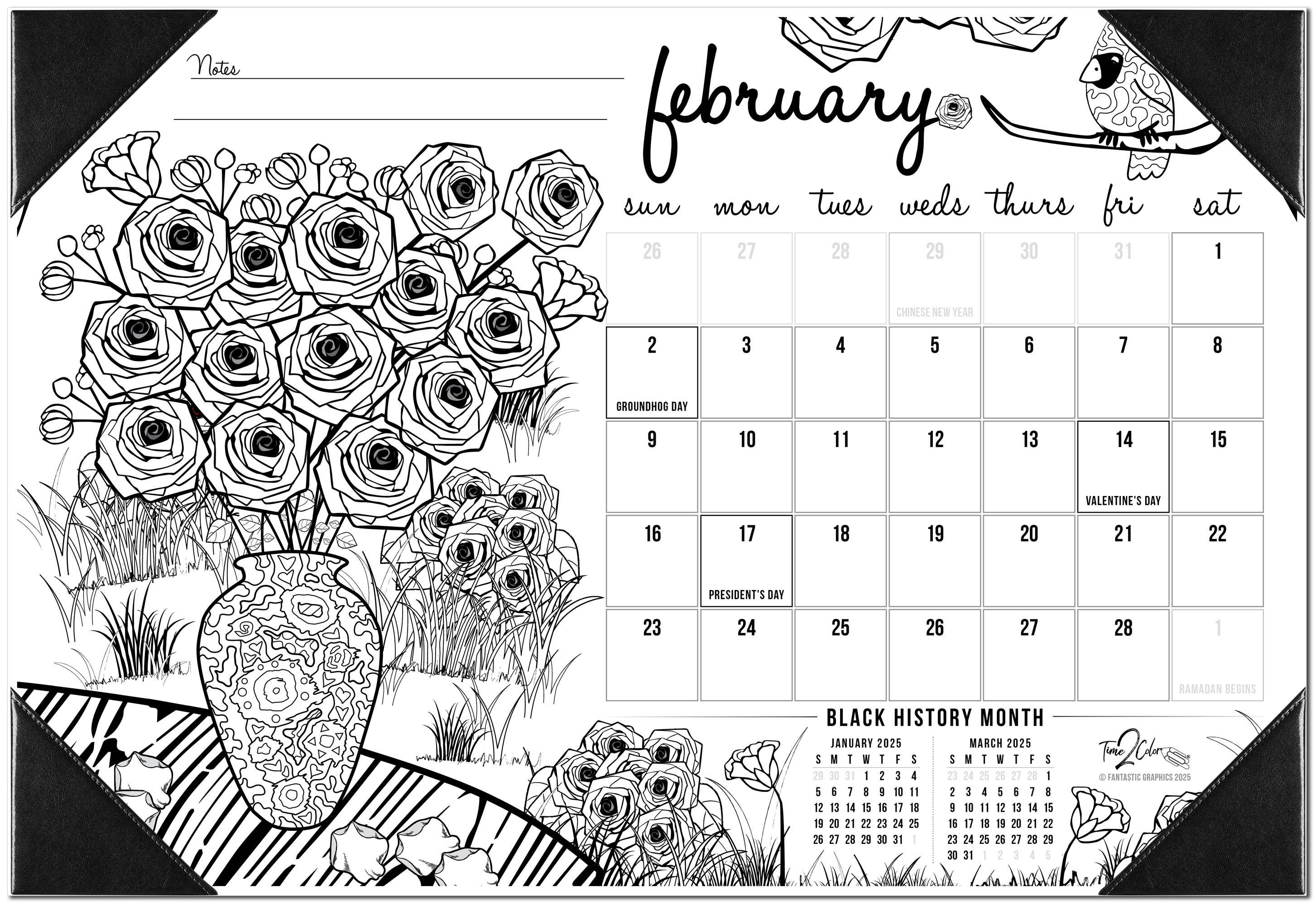 2025 Seasons Theme Desk Blotter Coloring Calendar