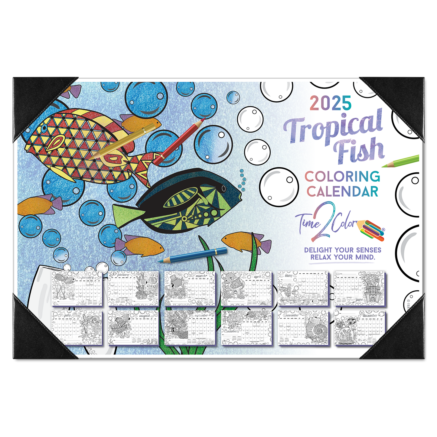 2025 Tropical Fish Home Edition Desk Blotter Coloring Calendar (19" x 13")