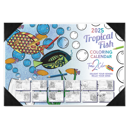 2025 Tropical Fish Home Edition Desk Blotter Coloring Calendar (19" x 13")