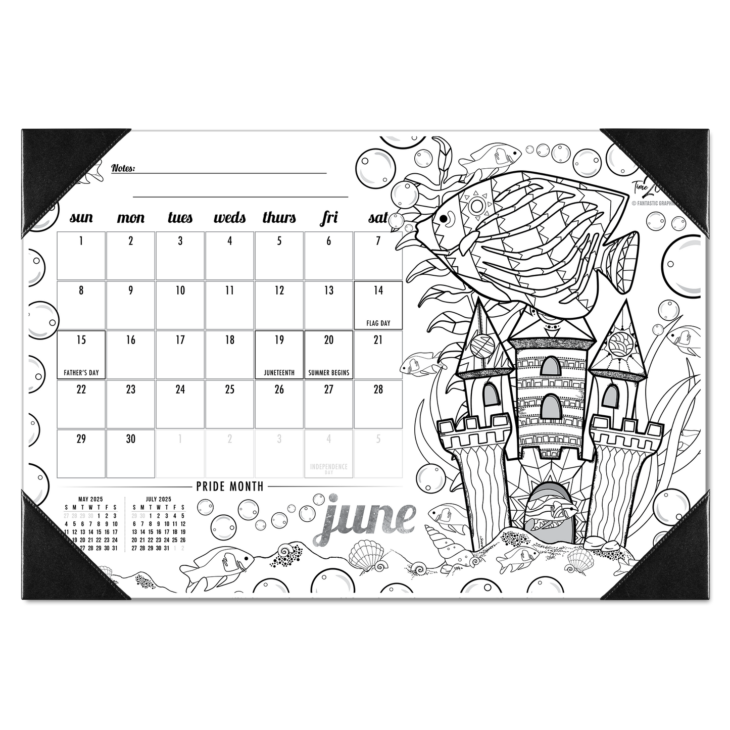 2025 Tropical Fish Home Edition Desk Blotter Coloring Calendar (19" x 13")