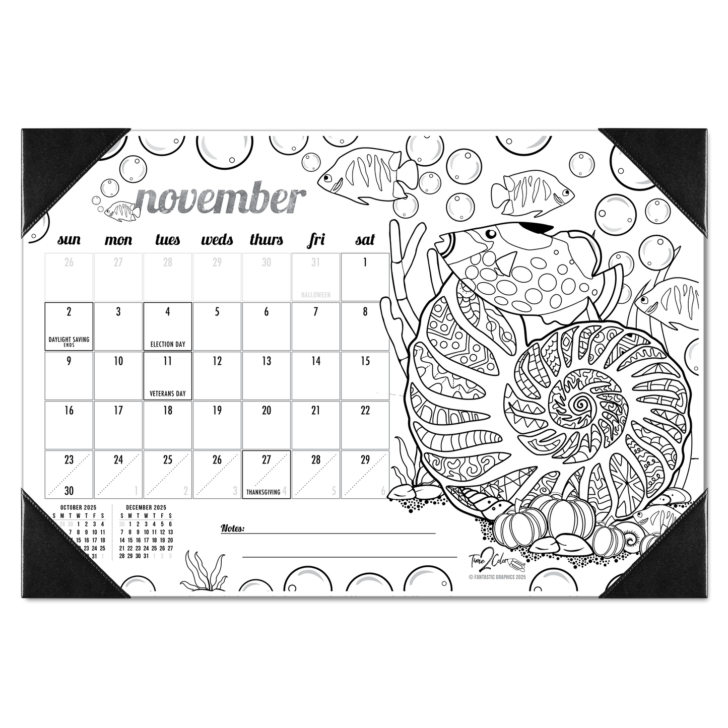 2025 Tropical Fish Home Edition Desk Blotter Coloring Calendar (19" x 13")