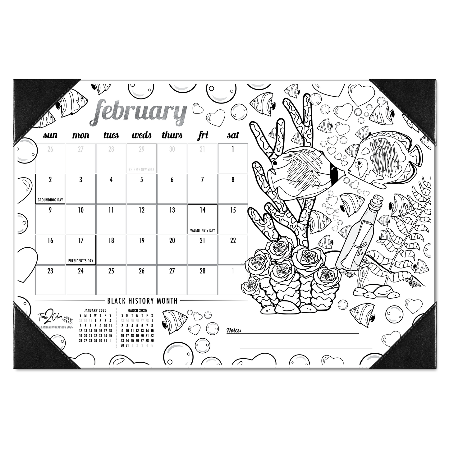 2025 Tropical Fish Home Edition Desk Blotter Coloring Calendar (19" x 13")