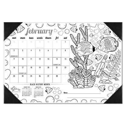 2025 Tropical Fish Home Edition Desk Blotter Coloring Calendar (19" x 13")