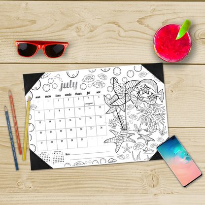 2025 Tropical Fish Home Edition Desk Blotter Coloring Calendar (19" x 13")