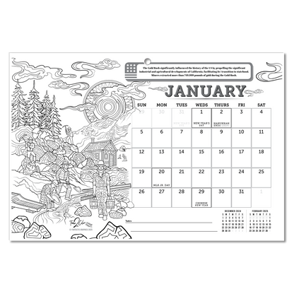 2025 Great Events in American History Wall/Deskpad Coloring Calendar (19" x 13")