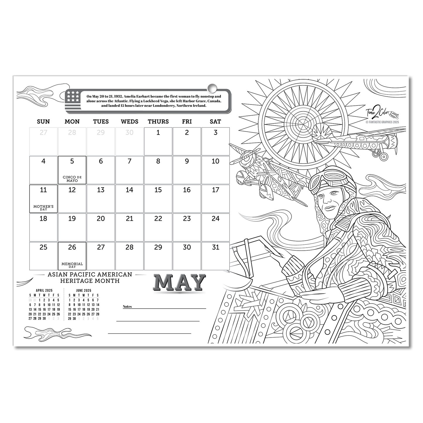 2025 Great Events in American History Wall/Deskpad Coloring Calendar (19" x 13")