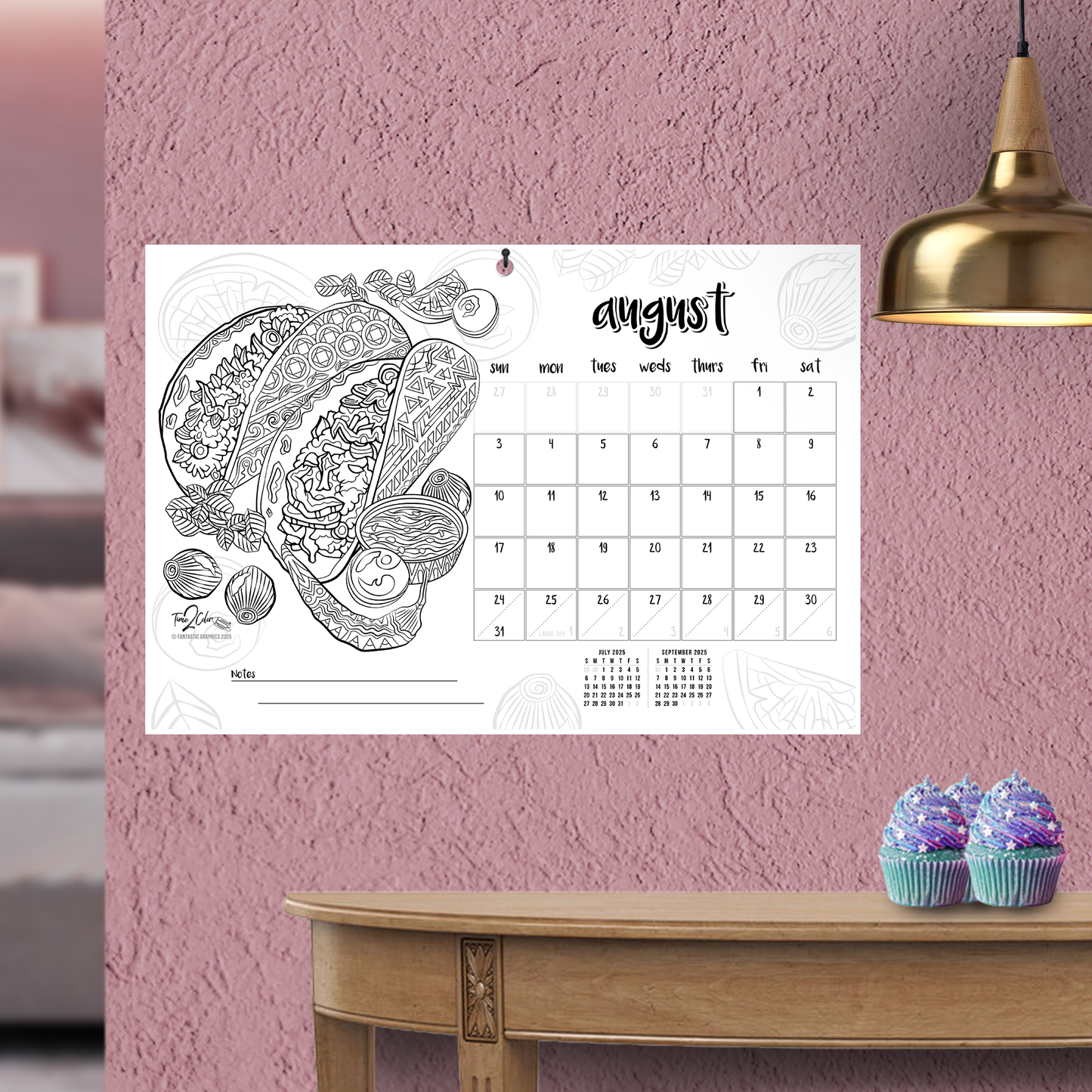 2025 Favorite Foods Wall/Deskpad Coloring Calendar (19" x 13")