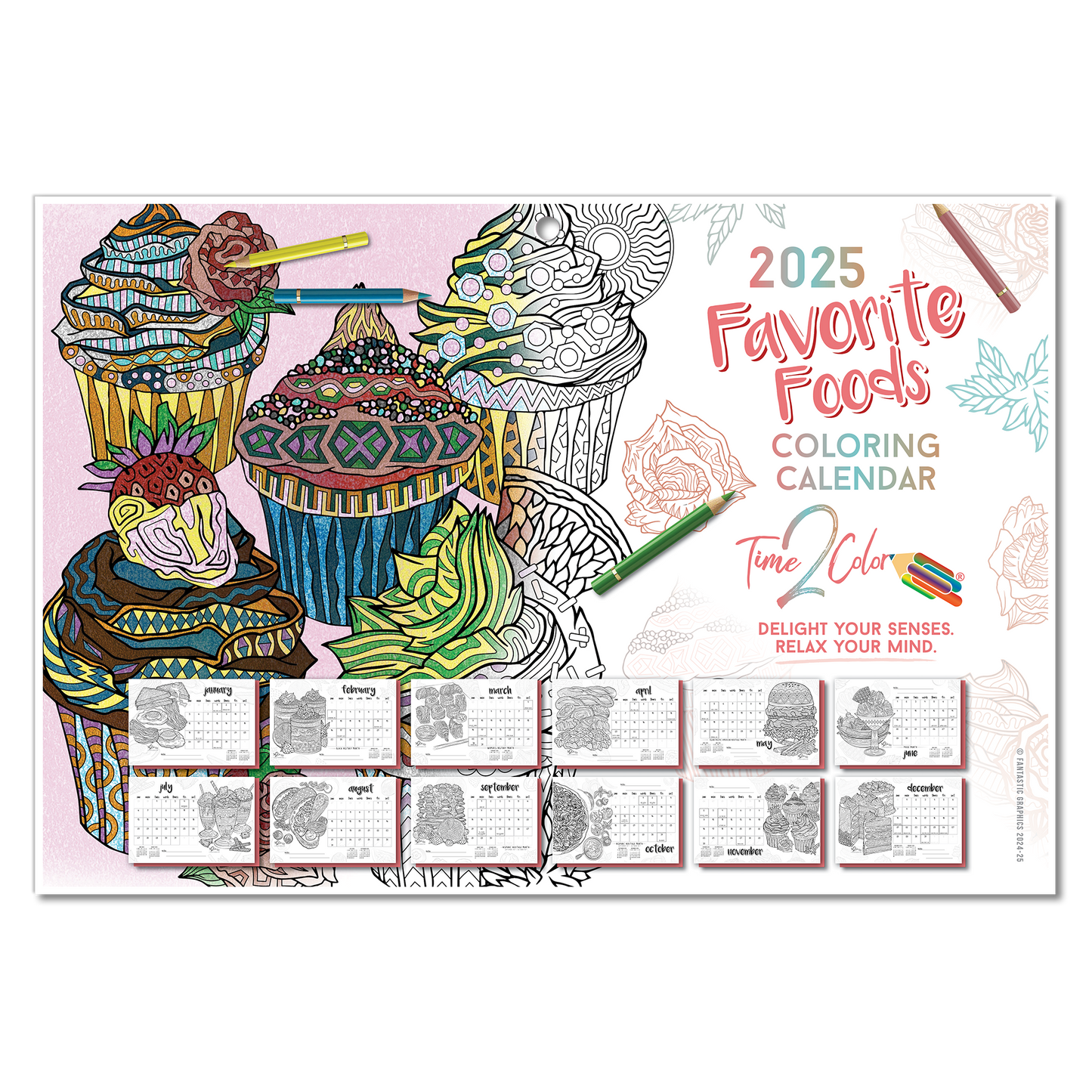 2025 Favorite Foods Wall/Deskpad Coloring Calendar (19" x 13")