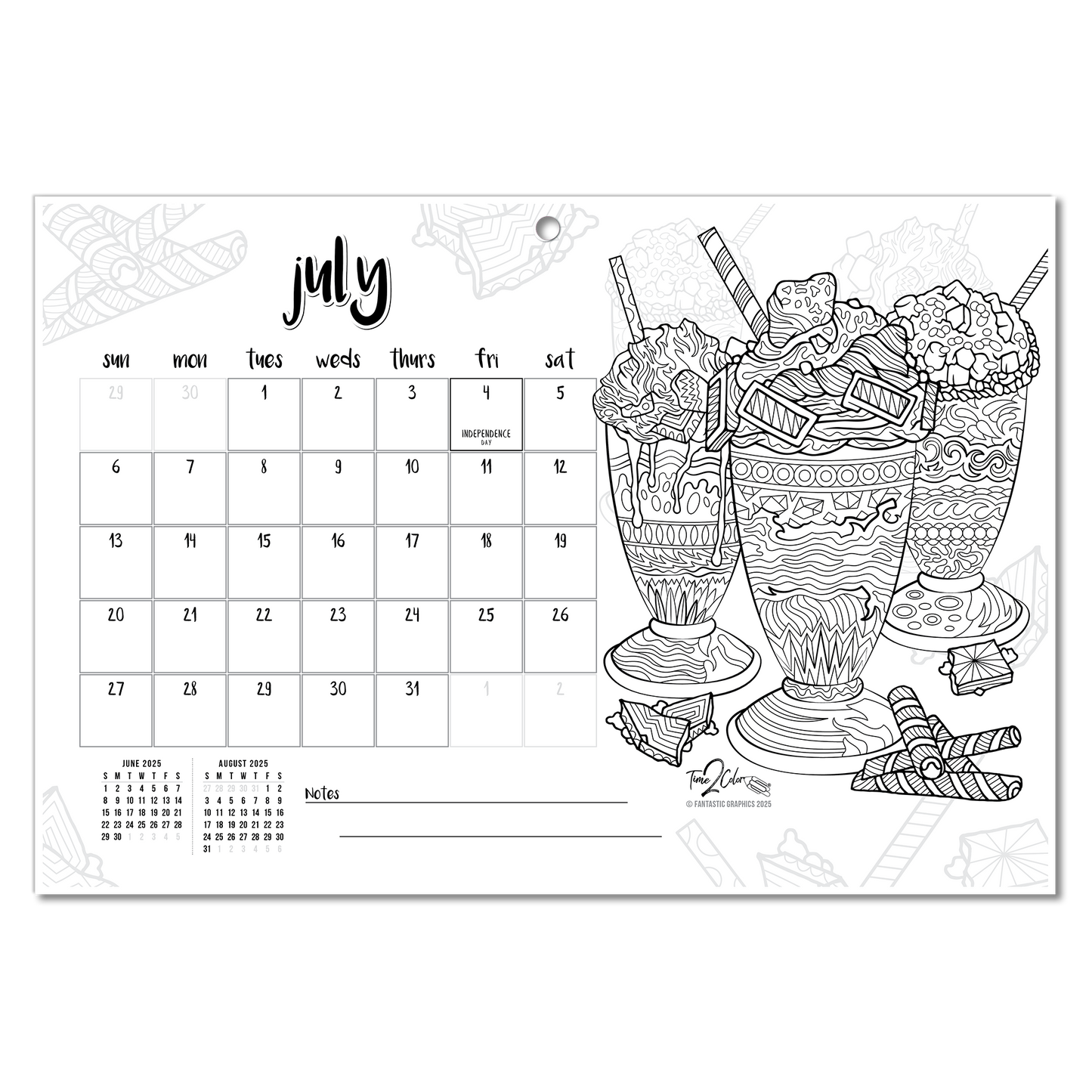 2025 Favorite Foods Wall/Deskpad Coloring Calendar (19" x 13")