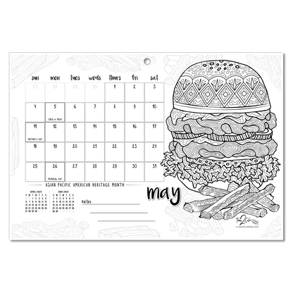 2025 Favorite Foods Wall/Deskpad Coloring Calendar (19" x 13")