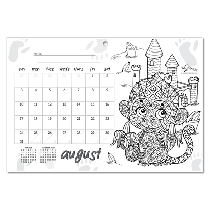 2025 Furry Friends Wall/Deskpad Coloring Calendar (19" x 13")