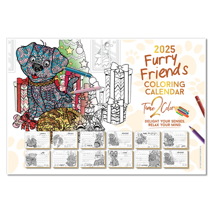 2025 Furry Friends Wall/Deskpad Coloring Calendar (19" x 13")