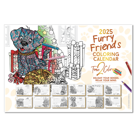 2025 Furry Friends Wall/Deskpad Coloring Calendar (19" x 13")