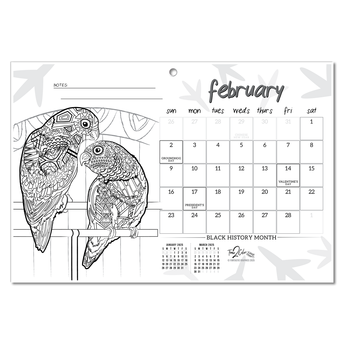 2025 Furry Friends Wall/Deskpad Coloring Calendar (19" x 13")