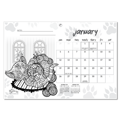 2025 Furry Friends Wall/Deskpad Coloring Calendar (19" x 13")