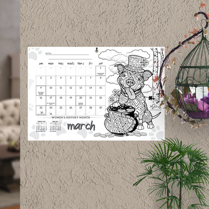 2025 Furry Friends Wall/Deskpad Coloring Calendar (19" x 13")