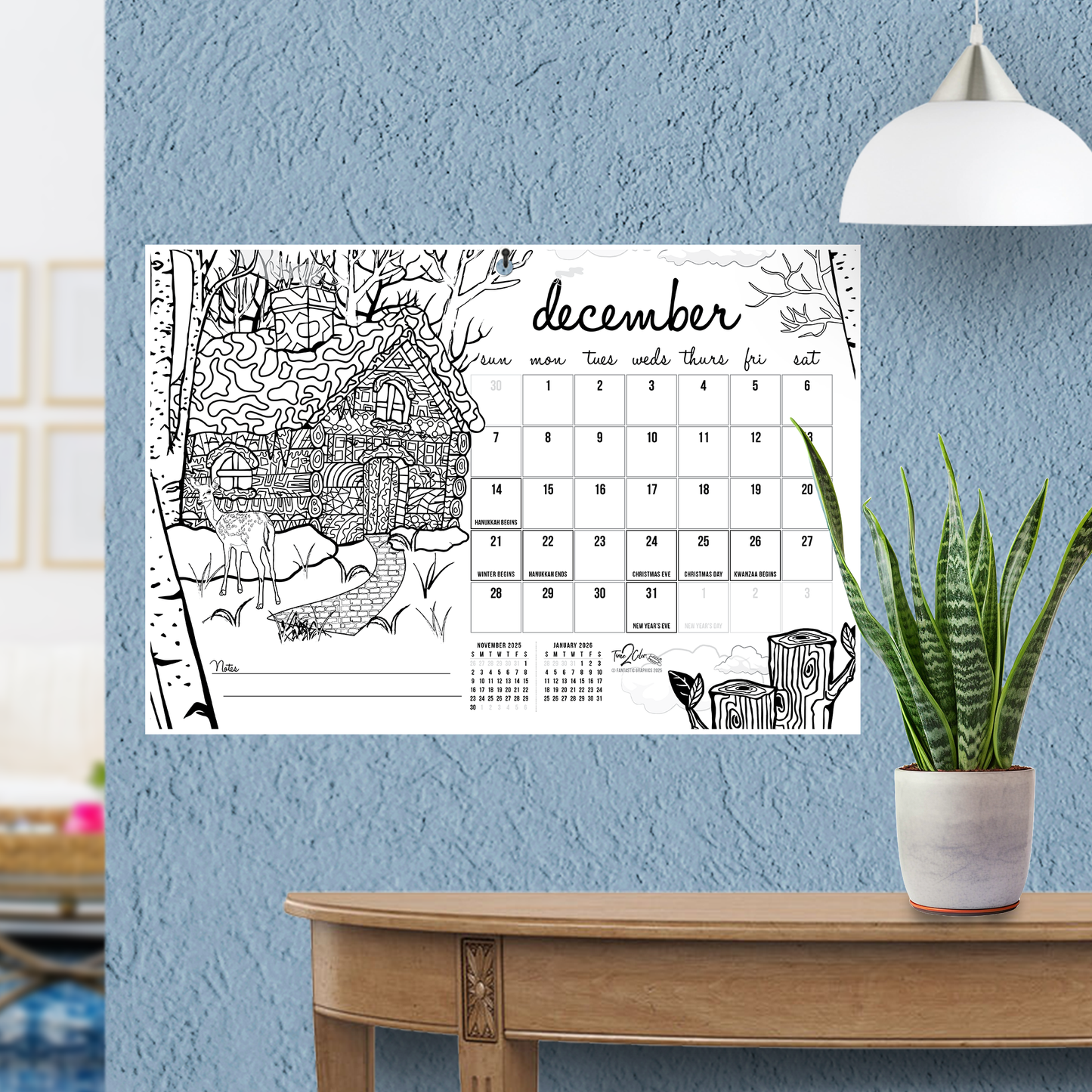 2025 Seasons Wall/Deskpad Coloring Calendar (19" x 13")