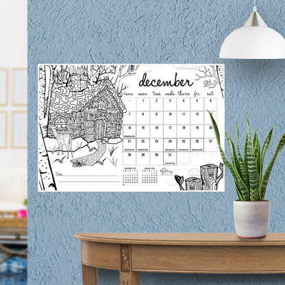 2025 Seasons Wall/Deskpad Coloring Calendar (19" x 13")