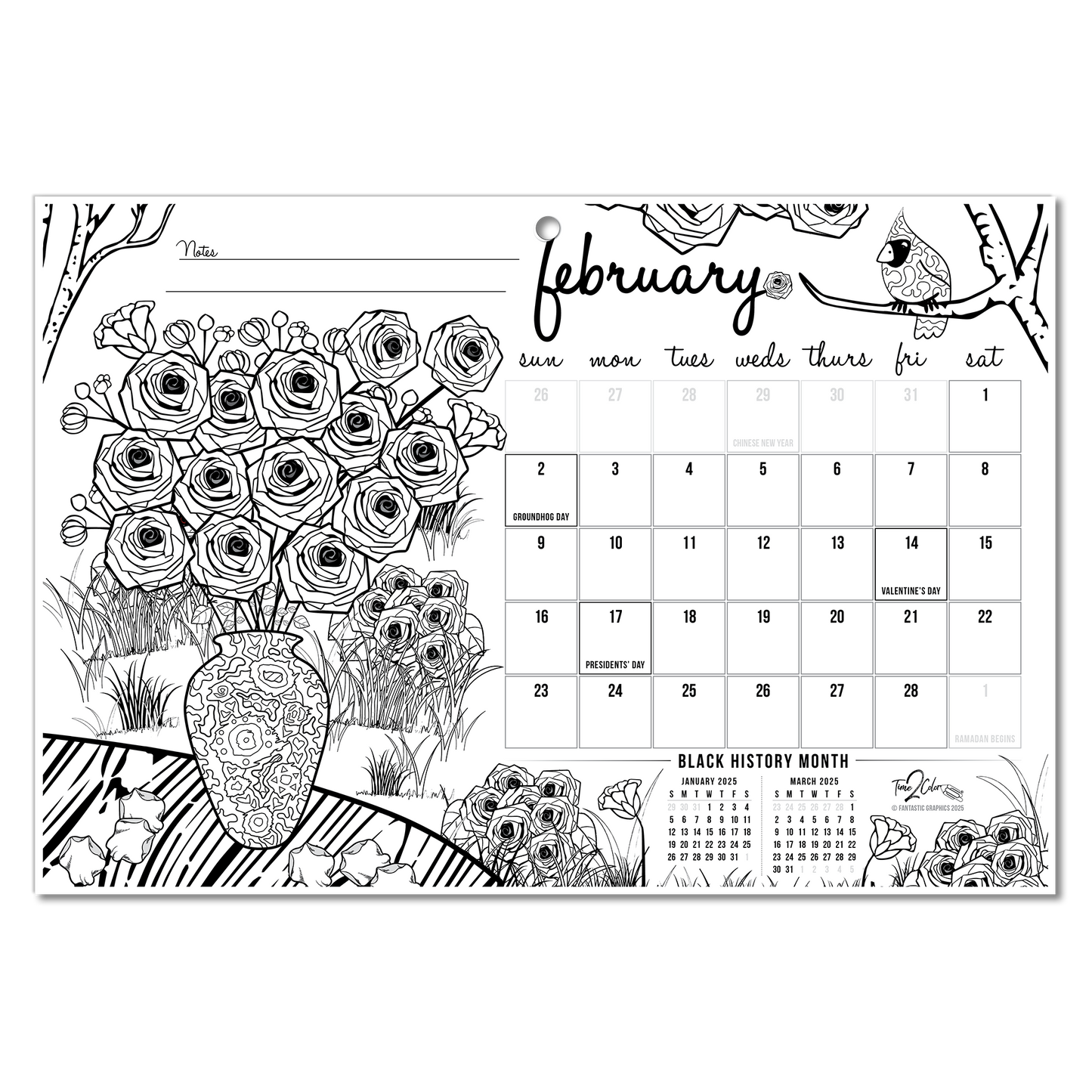 2025 Seasons Wall/Deskpad Coloring Calendar (19" x 13")