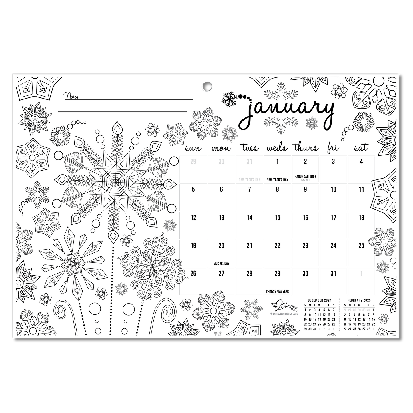 2025 Seasons Wall/Deskpad Coloring Calendar (19" x 13")