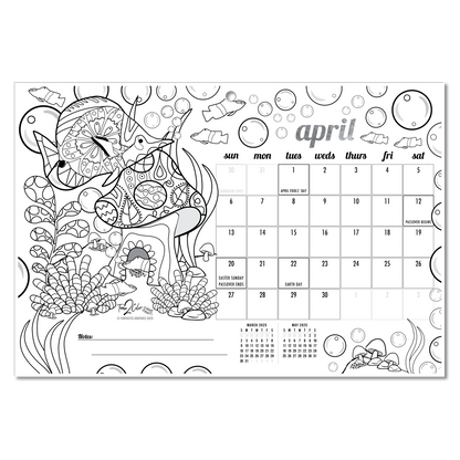 2025 Tropical Fish Wall/Deskpad Coloring Calendar (19" x 13")