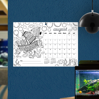 2025 Tropical Fish Wall/Deskpad Coloring Calendar (19" x 13")