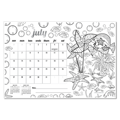 2025 Tropical Fish Wall/Deskpad Coloring Calendar (19" x 13")