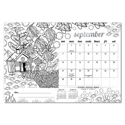 2025 Tropical Fish Wall/Deskpad Coloring Calendar (19" x 13")