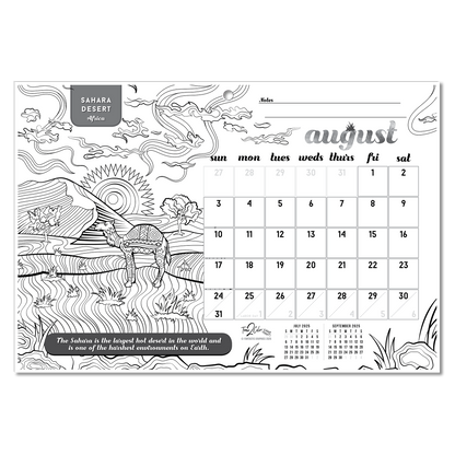 2025 Wonders Of The World Wall/Deskpad Coloring Calendar (19" x 13")