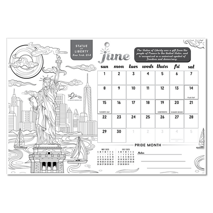 2025 Wonders Of The World Wall/Deskpad Coloring Calendar (19" x 13")