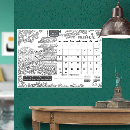 2025 Wonders Of The World Wall/Deskpad Coloring Calendar (19" x 13")