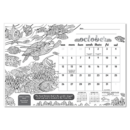 2025 Wonders Of The World Wall/Deskpad Coloring Calendar (19" x 13")