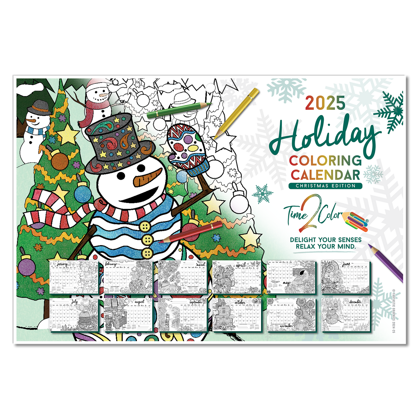 2025 "Christmas" Holiday Wall/Deskpad Coloring Calendar (19" x 13")