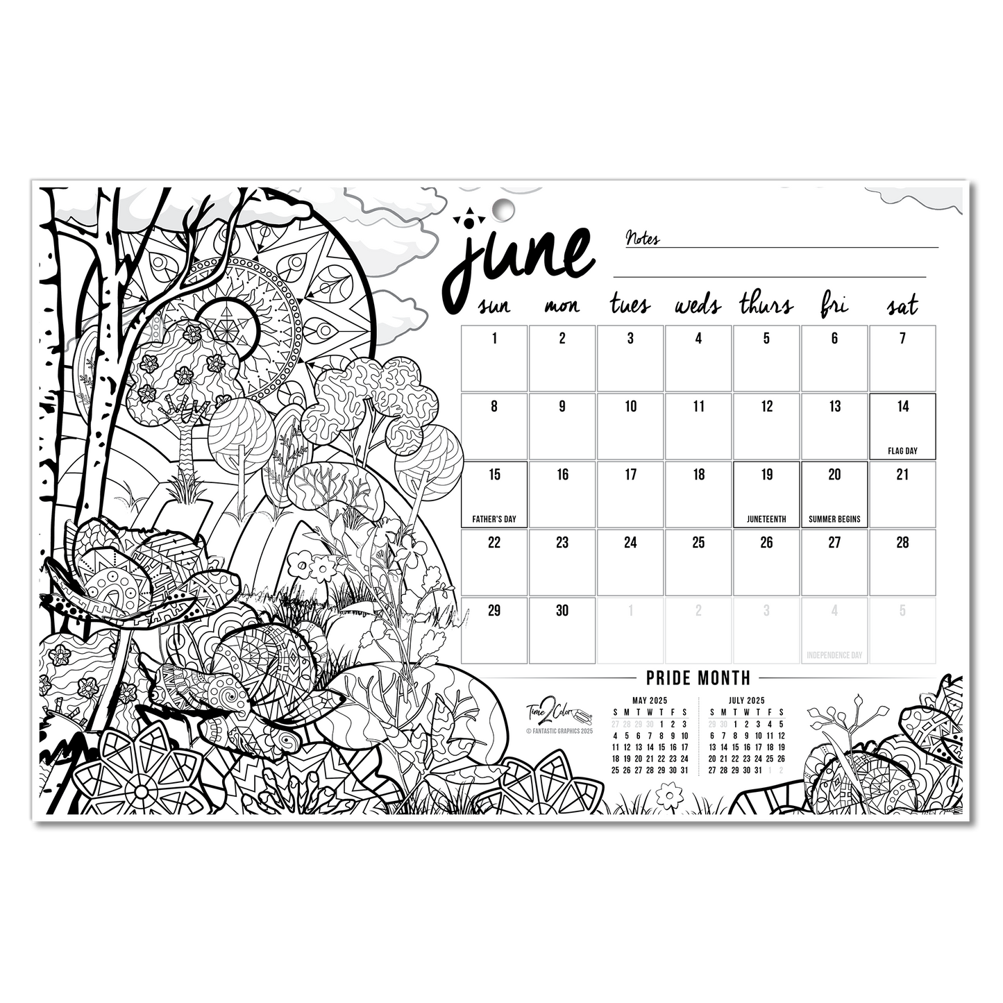 2025 "Christmas" Holiday Wall/Deskpad Coloring Calendar (19" x 13")