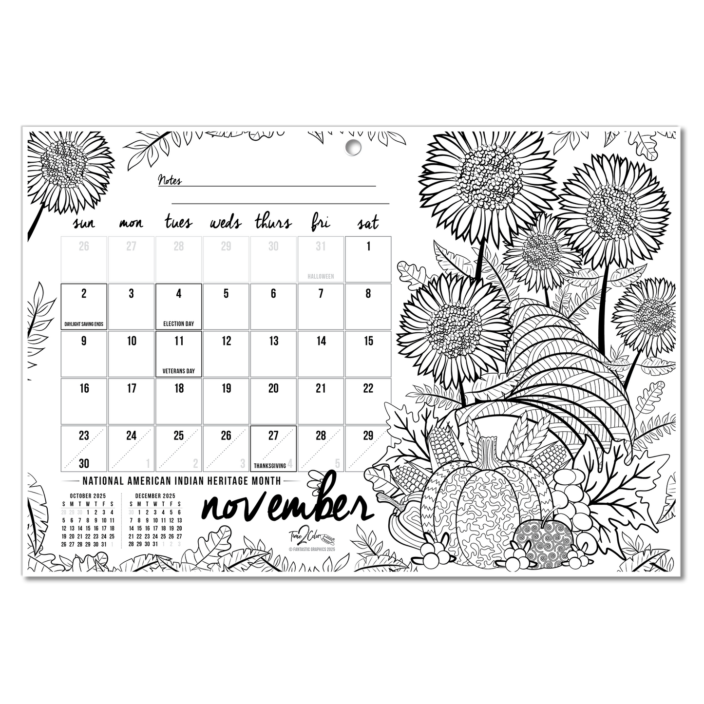 2025 "Christmas" Holiday Wall/Deskpad Coloring Calendar (19" x 13")