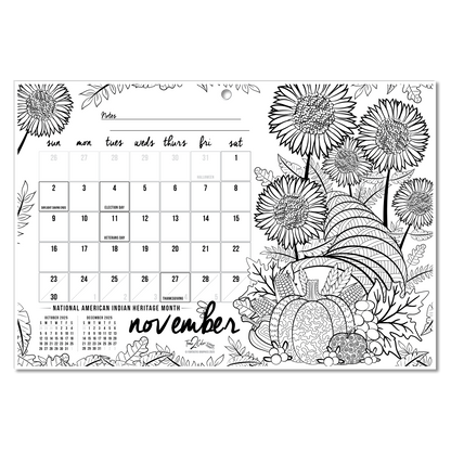 2025 "Christmas" Holiday Wall/Deskpad Coloring Calendar (19" x 13")