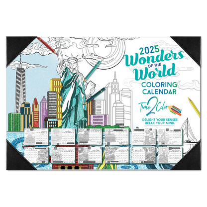 2025 Wonders Of The World Home Edition Desk Blotter Coloring Calendar (19" x 13")